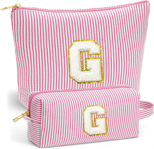 Travel Makeup Bag Organizer - Travel Essentials Toiletry Bag for Women, Initial Travel Toiletry Bag with Zipper | Preppy Stuff Birthday Gifts for Women Mom Daughter, Pink Letter G