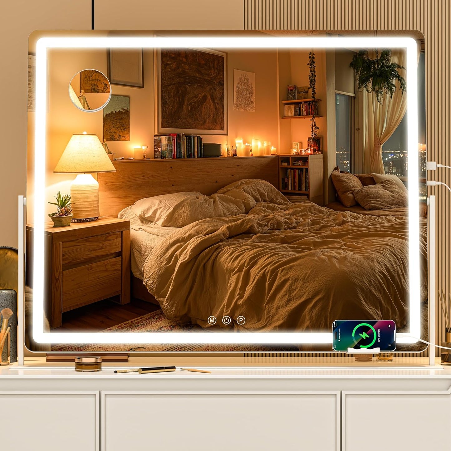 Vanity Mirror with Lights, 29.5'' x 22'' Lighted Makeup Mirror, Touch Screen with 3-Color Lighting, Dimmable for Vanity Desk Tabletop Round White