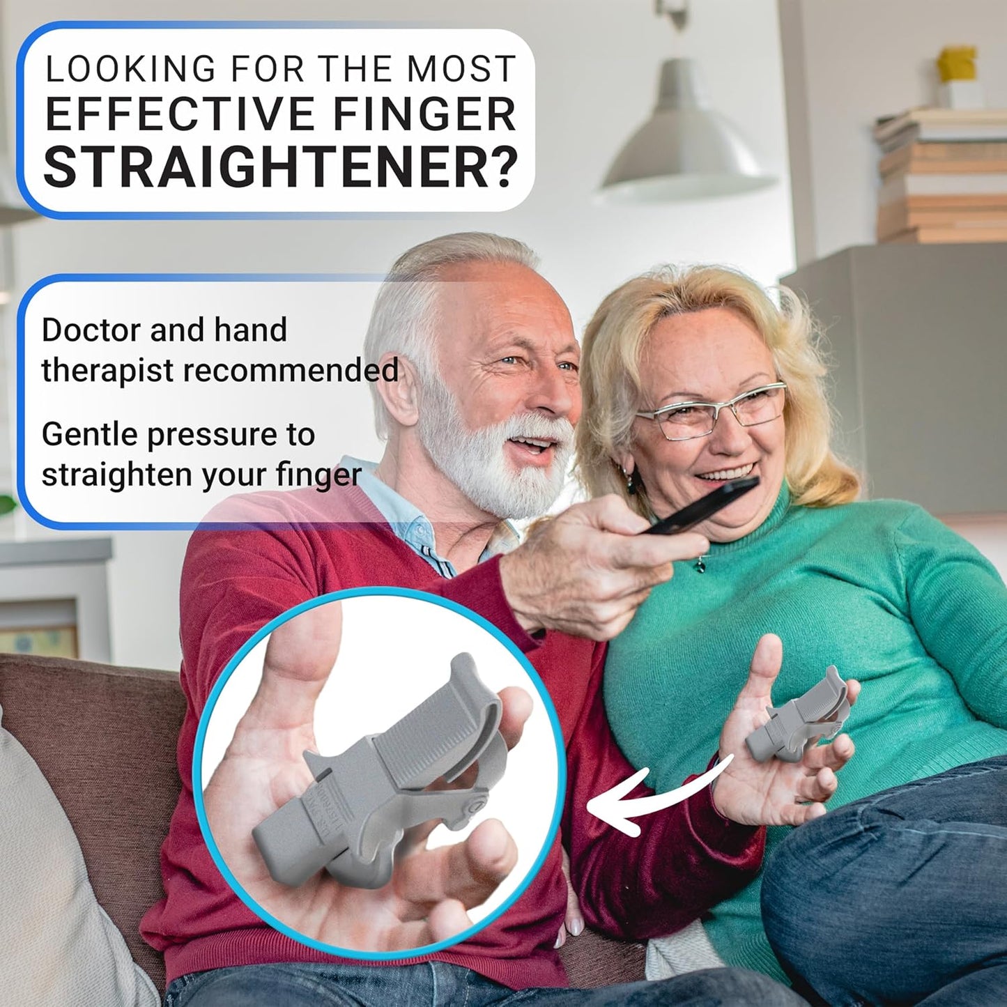 Finger Straightener | PIP Extension Orthosis/Splint For Bent Fingers, PIP Flexion Contractures | Adjustable Joint Stretcher Device | Made in USA | Blue/Large