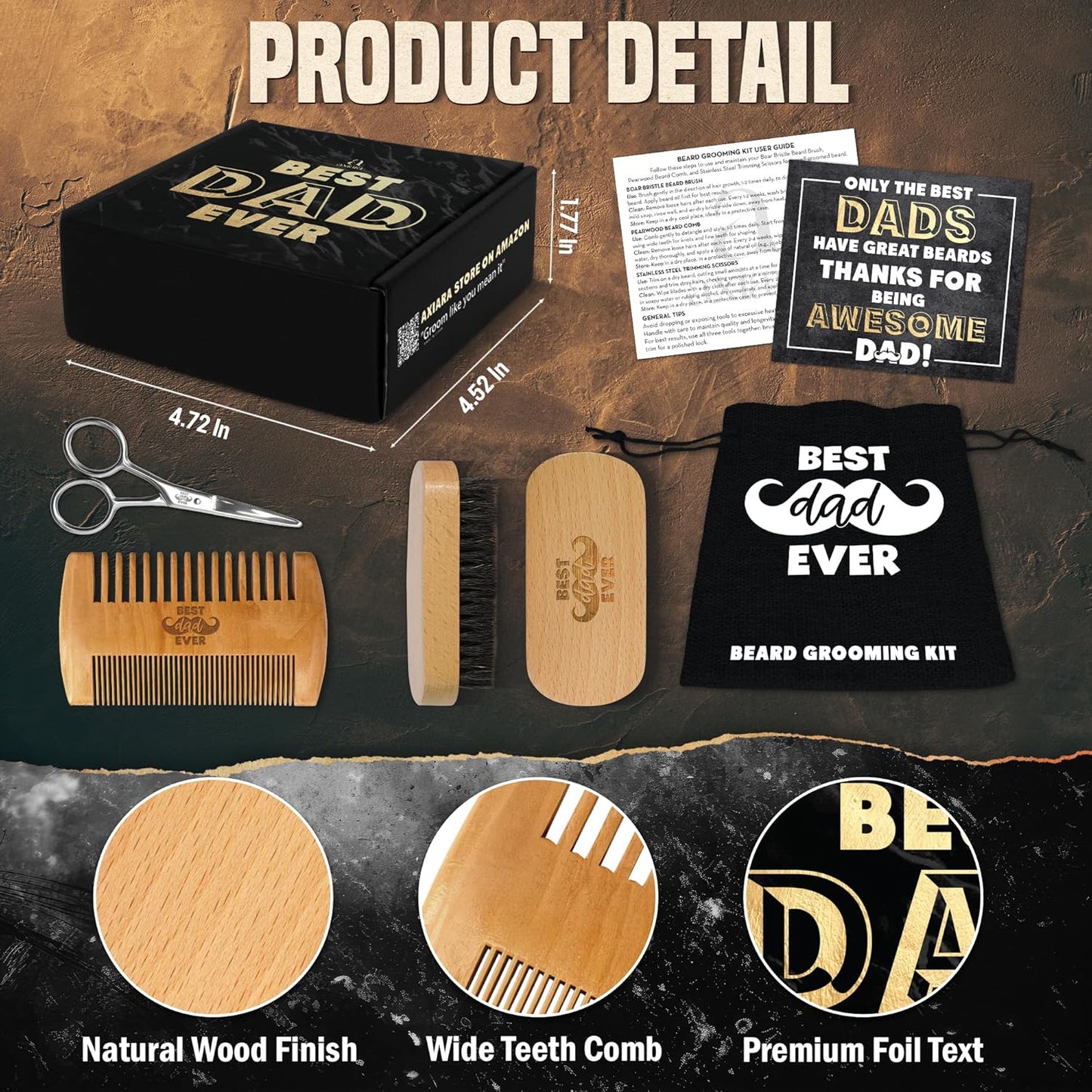 Gifts for Dad from Daughter Son - Best Dad Ever Beard Kit for Men Grooming and Care with Brush, Comb, Scissors & Storage Bag - Best Dad Ever Gifts on Fathers Day, Beard Growth Kit for Men