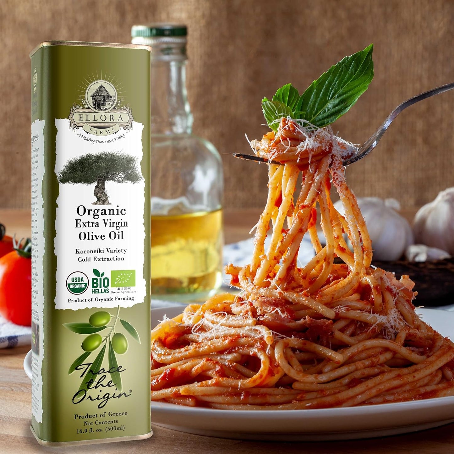 Ellora Farms, Extra Virgin Olive Oil, Organic Cold Press, Traceable Single Origin Olive Oil, Kosher, 17 oz. tin, Pack of 2