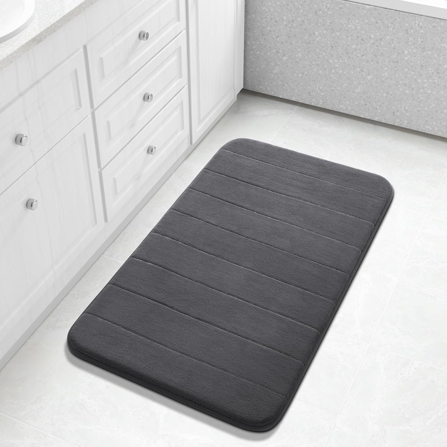 Yimobra Large Bath Mat 36"x24", Super Soft Quick Dry Memory Foam Bathroom Rug, Water Absorbent, Non Slip Backing Machine Washable for Tub Shower, Thick Comfort Support, Dark Gray