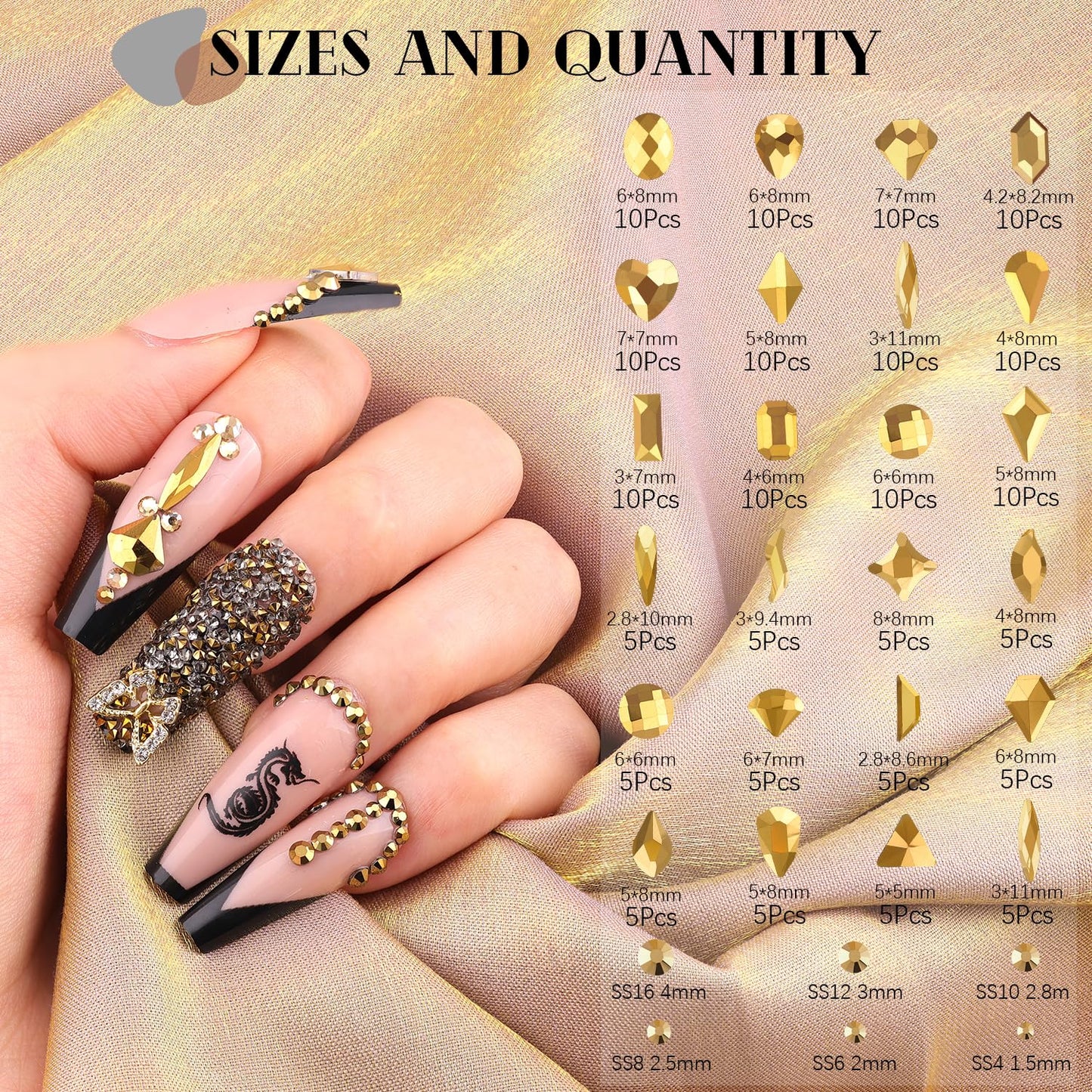 1680Pcs Mineral Gold Glass Nail Rhinestones 180Pcs Multi Shapes Flatback Nail Gems + 1500Pcs 1.5-4mm Round Crystal with Rhinestones Glue Gel, Manicure Nail Charms Diamond Gemstone for Nail Art