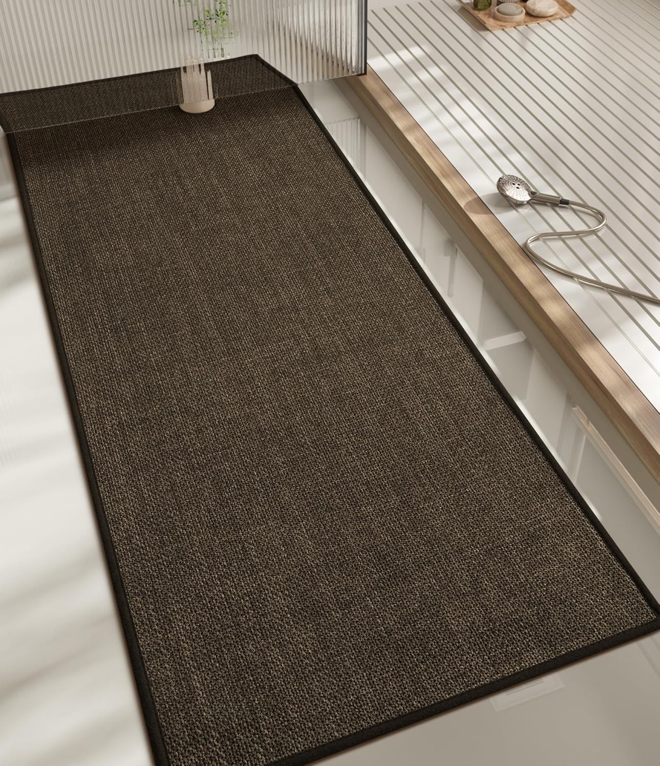 chakme Bathroom Rugs Mat 59x17, Ultra Thin Non Slip Bath Rug Runner Quick Dry Absorbent Bath Mat for Bathroom, (Brown, 59"x17")