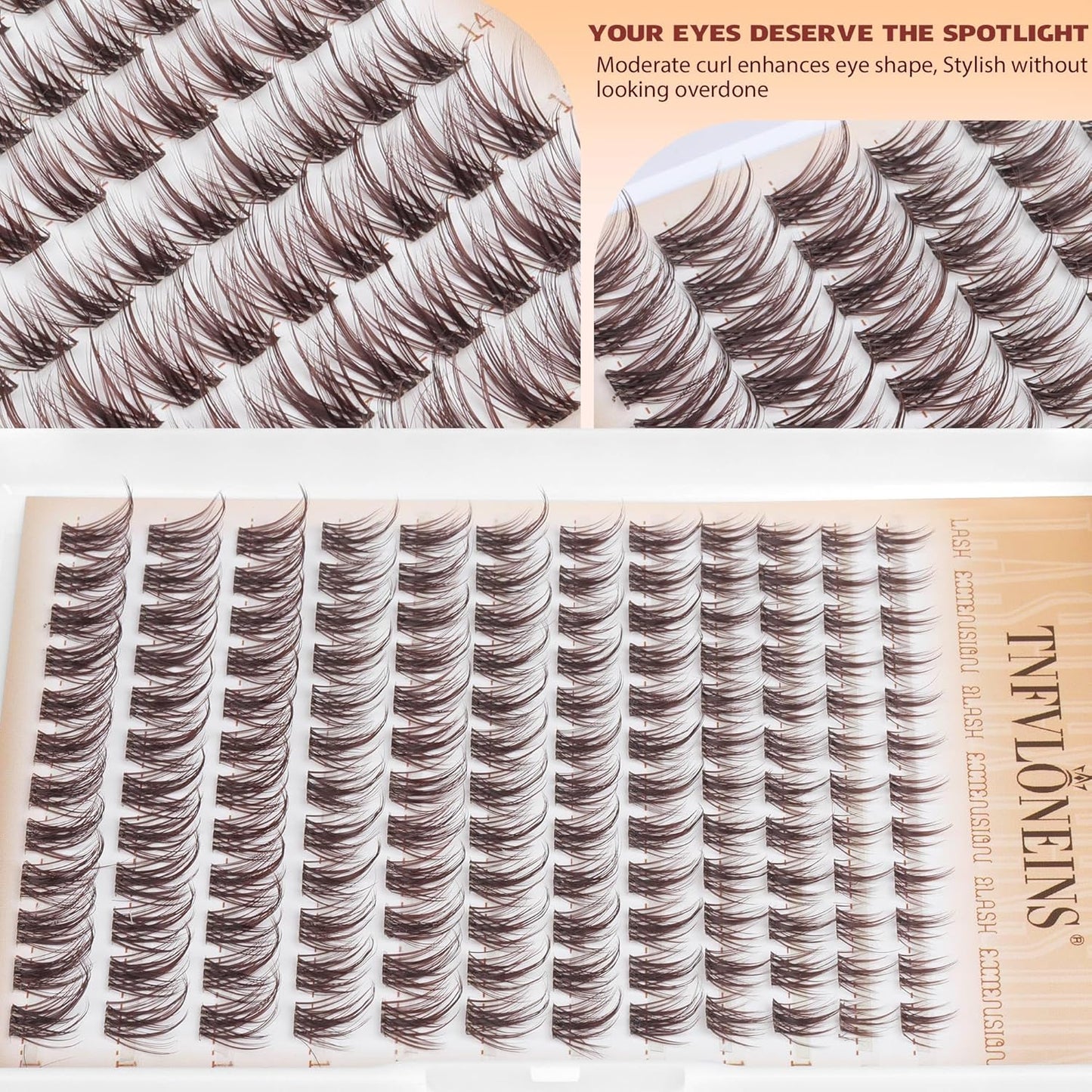 TNFVLONEINS Brown Lash Clusters Fairy Cluster Eyelash Extensions Natural Eyelash Clusters Wispy Individual Lashes Clusters Spiky Lash Extension Dark Brown Cluster Lashes DIY C-Curly Eyelash Extension