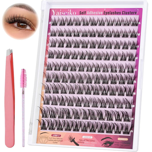 Self Adhesive Eyelashes Kit Wispy Eyelash Extension Self Adhesive Lashes Reusable Press on Lashes No Glue Needed Lash Clusters 10-16mm D Curl Pre Glued Eyelashes Clusters(A01,110Pcs)