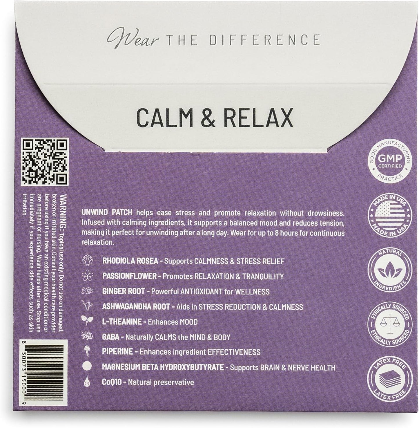 Unwind Film Patches - Topical Patches for Relaxation and Calm - Patch with Ashwagandha, Rhodiola, and GABA - Natural Support for Mind & Body - Long-Lasting Effect - 32 Pack