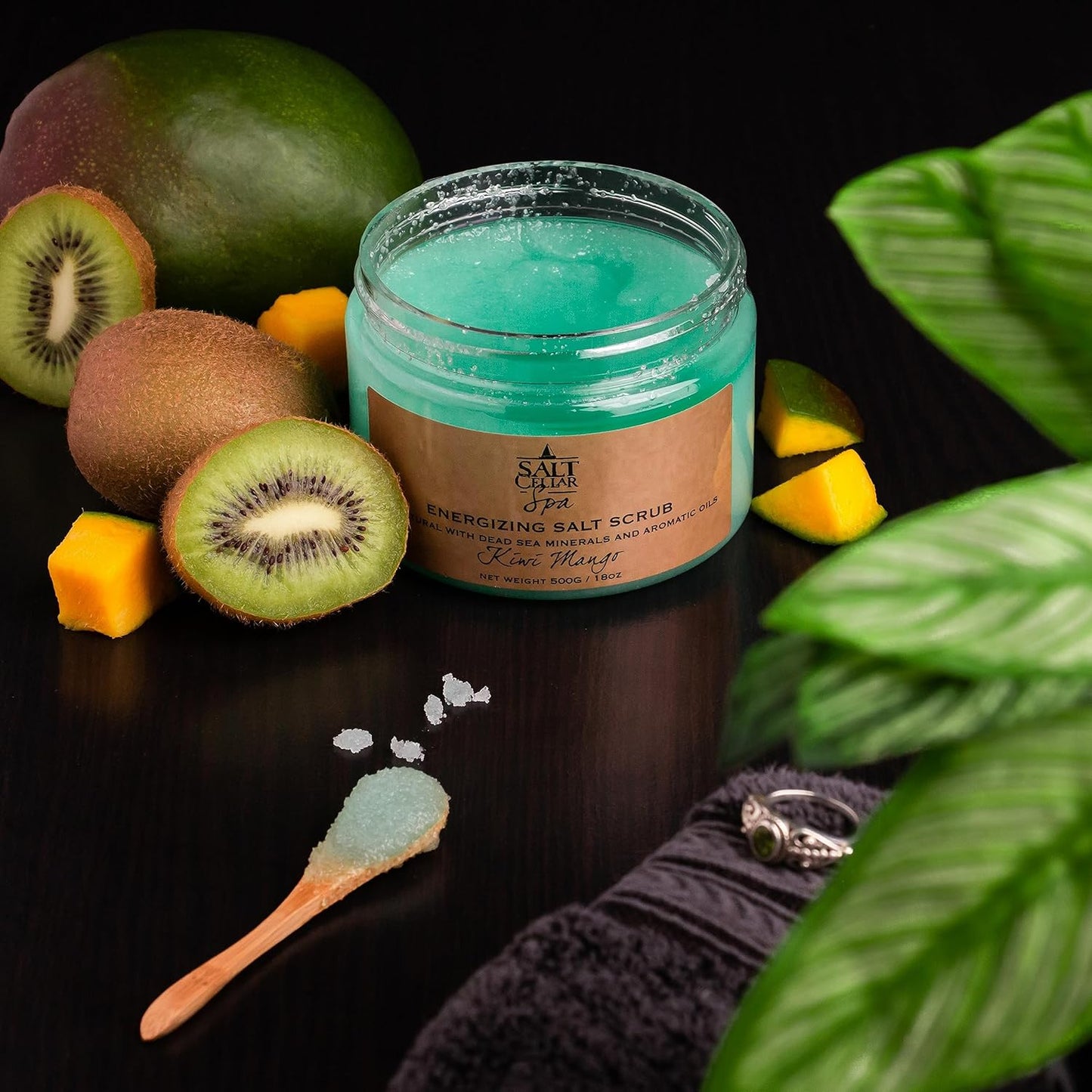 Salt Cellar Spa Skin Reviving Kiwi Mango Salt Scrub - Energize Your Skin with Dead Sea Minerals - Revive, Refresh, and Rejuvenate - Made in Israel, Cruelty-Free, 18 oz.