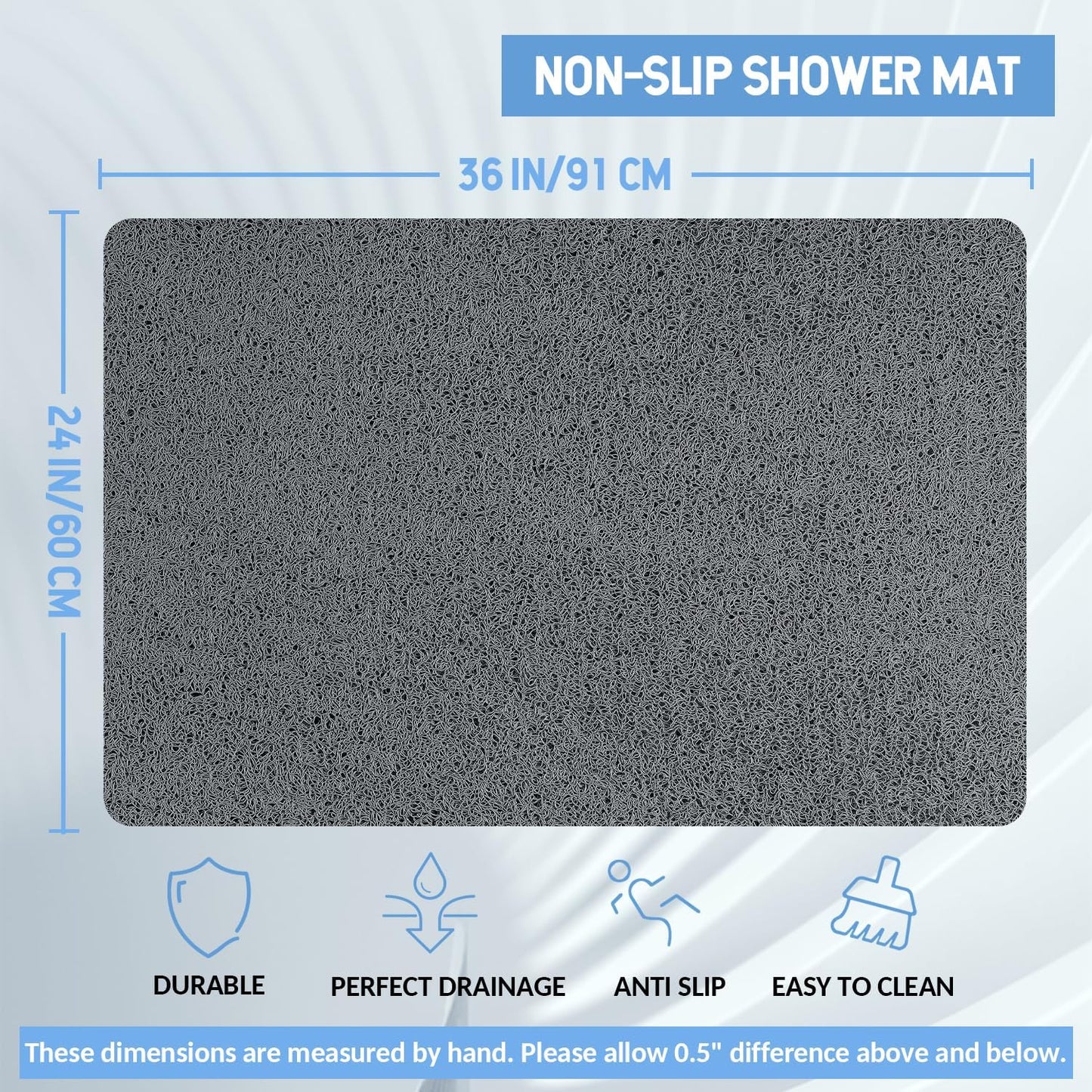 Non-Slip Bathtub Mat, Anti Slip Shower Mat, Fast Drying Bathtub Mats, Foot Scrubber Mat, Anti Slip Mat for Tub, Floor, Bathroom, Kitchen, Home, Hotel (Grey 36"×24")