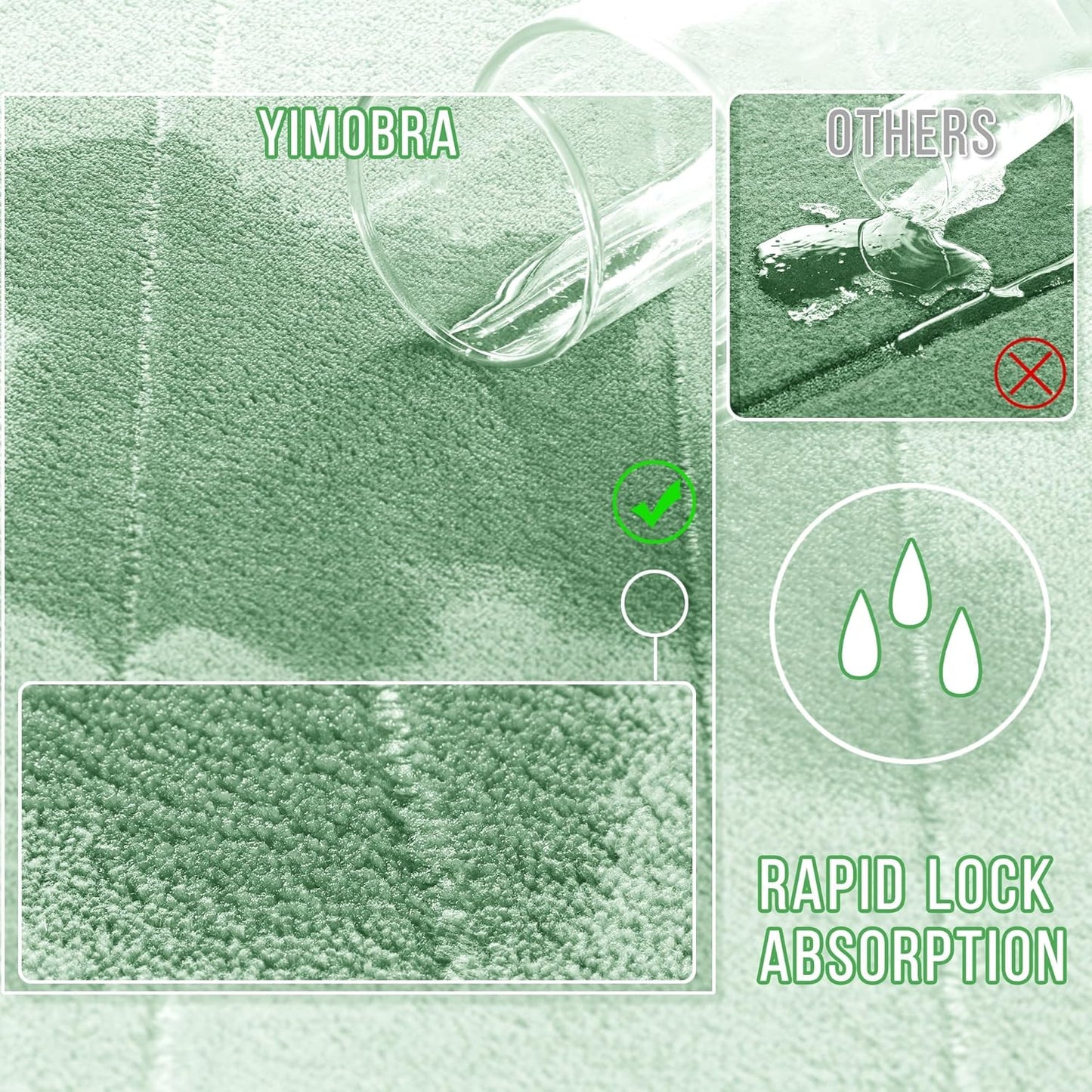 Yimobra Memory Foam Bath Mat, Super Soft Absorbent Bathroom Rug Non Slip 24x17 Inch, Quick Dry, Machine Washable Floor Carpet for Tub Shower, Home Decor Accessories, Pale Green