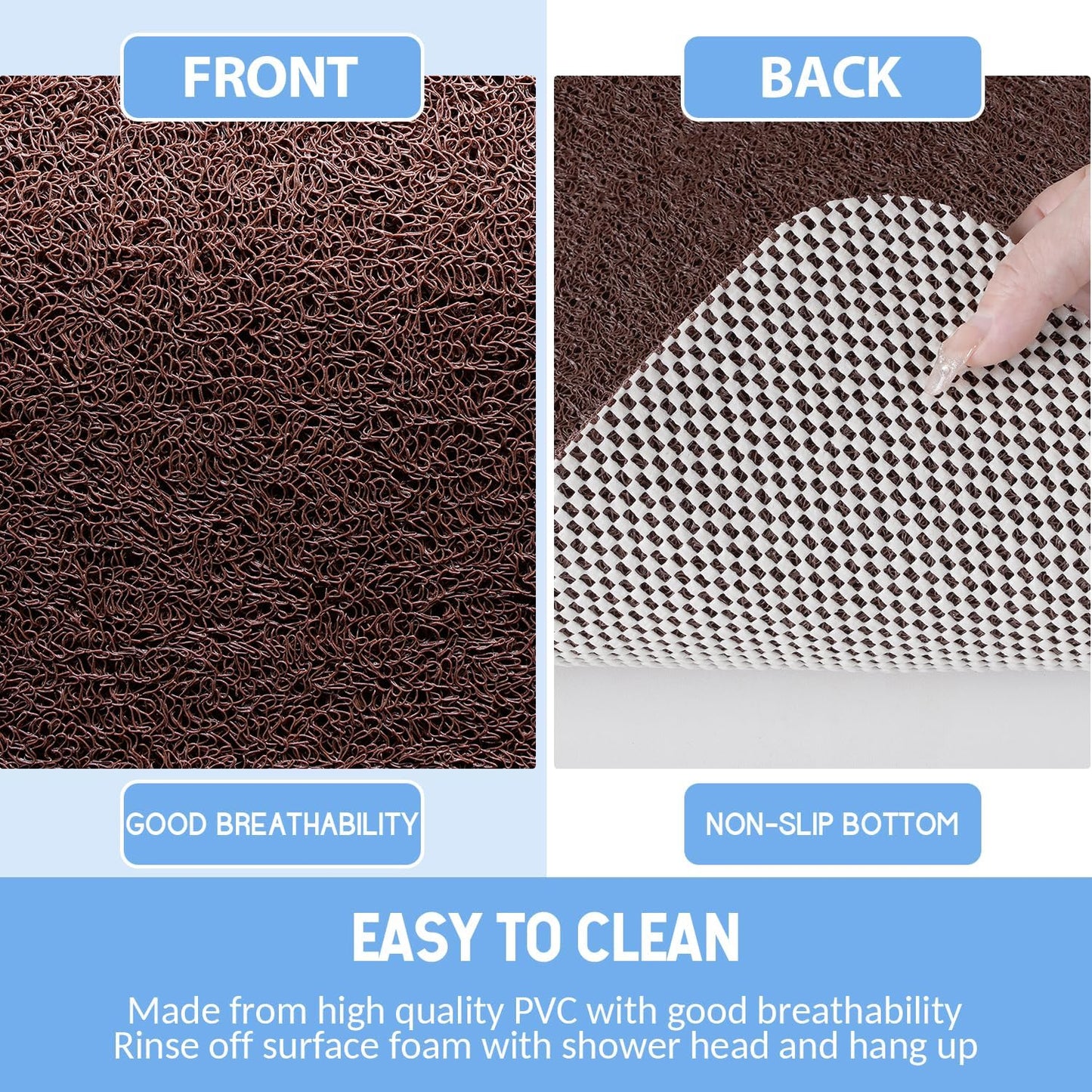 Non-Slip Bathtub Mat, Anti Slip Shower Mat, Fast Drying Bathtub Mats, Foot Scrubber Mat, Anti Slip Mat for Tub, Floor, Bathroom, Kitchen, Home, Hotel (Brown 40"×16")