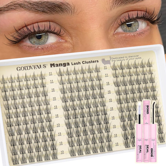 Natural Lash Clusters Kit Wispy Manga Eyelash Clusters Fairy Lash Extension Kit C Curl Cluster Eyelashes Extensions Kit (No Tweezers)