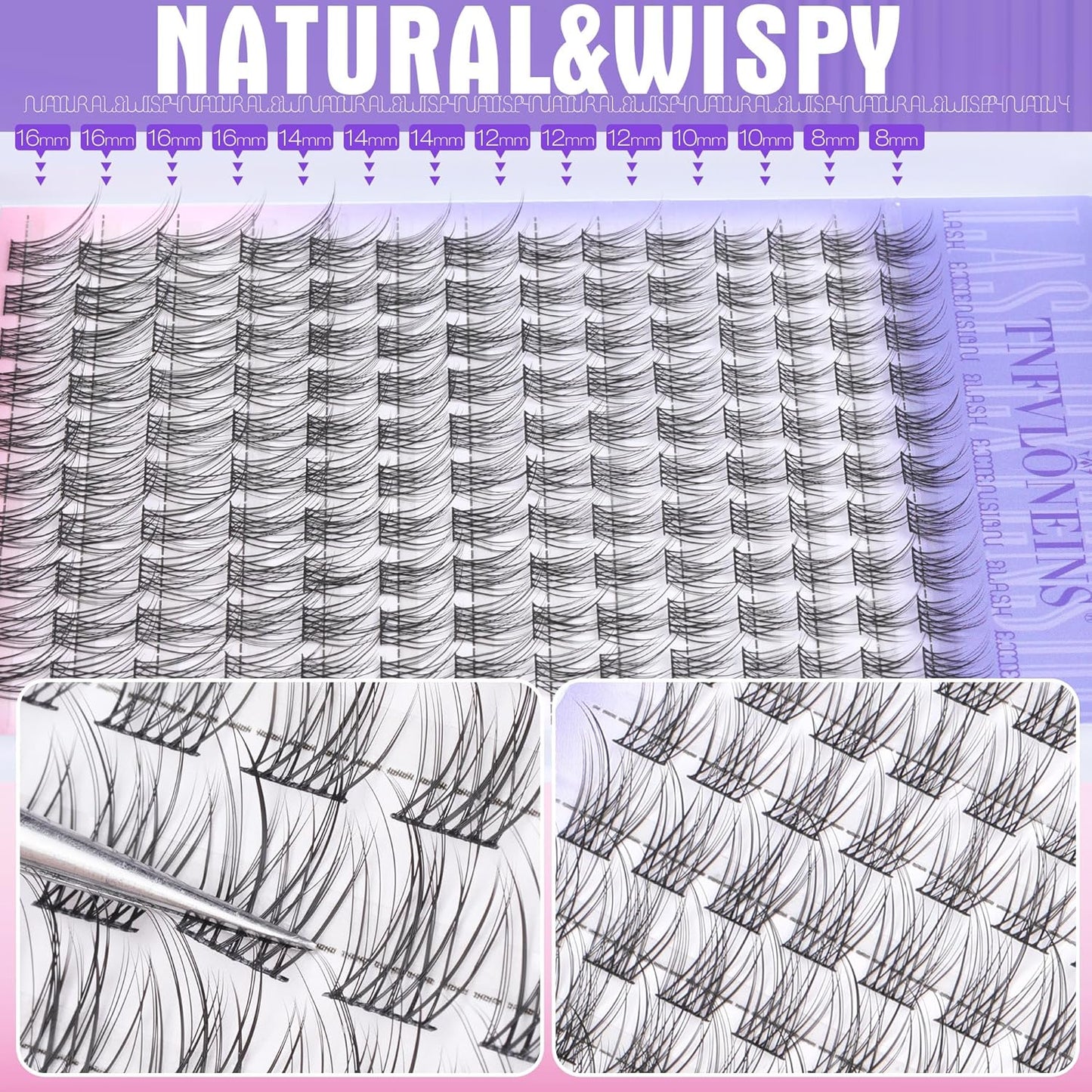 TNFVLONEINS Lash Clusters Kit Natural Eyelash Extension Kit Wispy Lash Extension Kit Soft Cluster Eyelash Extensions Individual Lashes Kit DIY Eyelash Clusters Kit with Bond and Seal and Tweezers