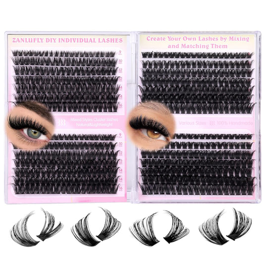 Lash Clusters D-Curly Individual Lashes Volume Eyelash Clusters Bulk zanlufly Thick Lash Extension 560Pcs Natural DIY Eyelash Extension (9-16MM,60D+70D+80D+100D)