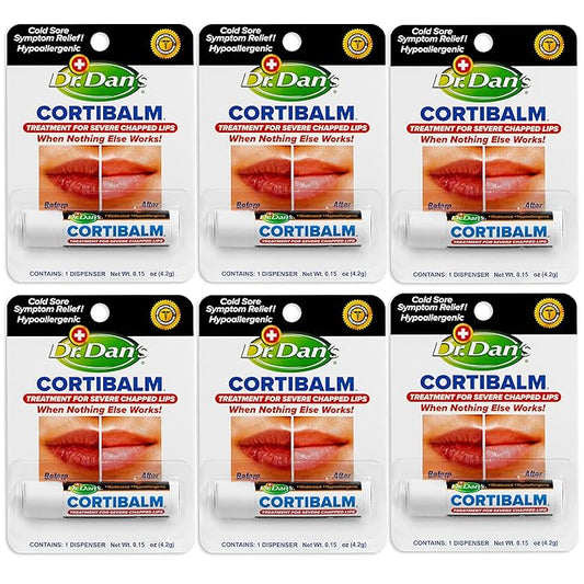 Dr. Dan's Cortibalm-6 Pack-for Dry Cracked Lips - Healing Lip Balm for Severely Chapped Lips - Designed for Men, Women and Children