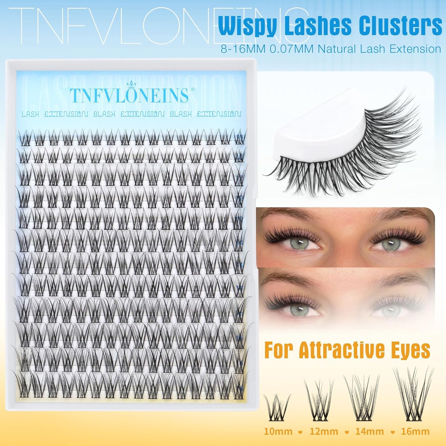 TNFVLONEINS Wispy Lash Clusters Kit Natural Lash Extension Kit C curl Eyelash Extension Kit Short Cluster Eyelash Extensions Soft Individual Lashes Kit Eyelash Clusters with Bond and Seal and Tweezers