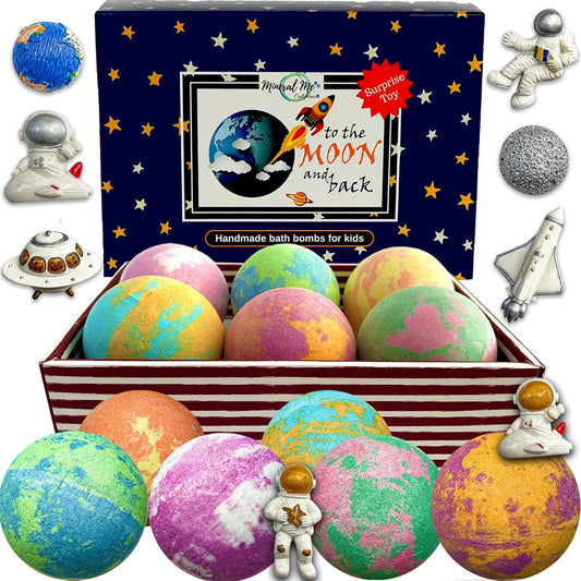 Galaxy Bath Bombs for Kids with Surprise Inside - Organic Bubble Bath Bombs with Educational Outer Space Planet Toys. Gentle, Natural & Kids Friendly - Birthday Gifts for Boys, Toddlers, Girls