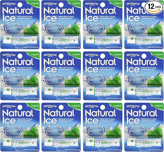 Mentholatum Natural Ice Medicated Lip Protectant Sunscreen, 0.16 Ounce (Pack of 12)